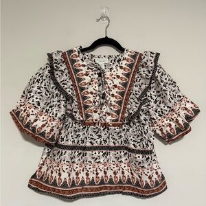 Calypso St. Barth Boho Quilted Front Peasant Blouse Size Small Paisley